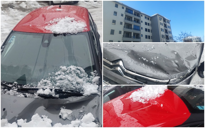 Pukom srećom izbjegnuta tragedija u Bijeljini: Snijeg pao sa zgrade i uništio tri vozila (FOTO)