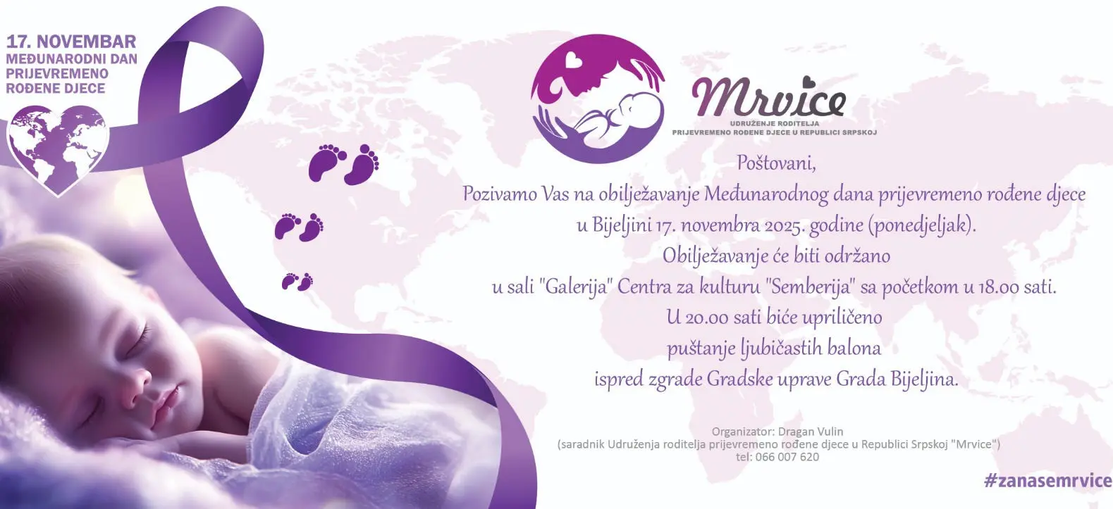 Međunarodni dan prijevremeno rođene djece: Zgrade u Bijeljini večeras u ljubičastoj boji