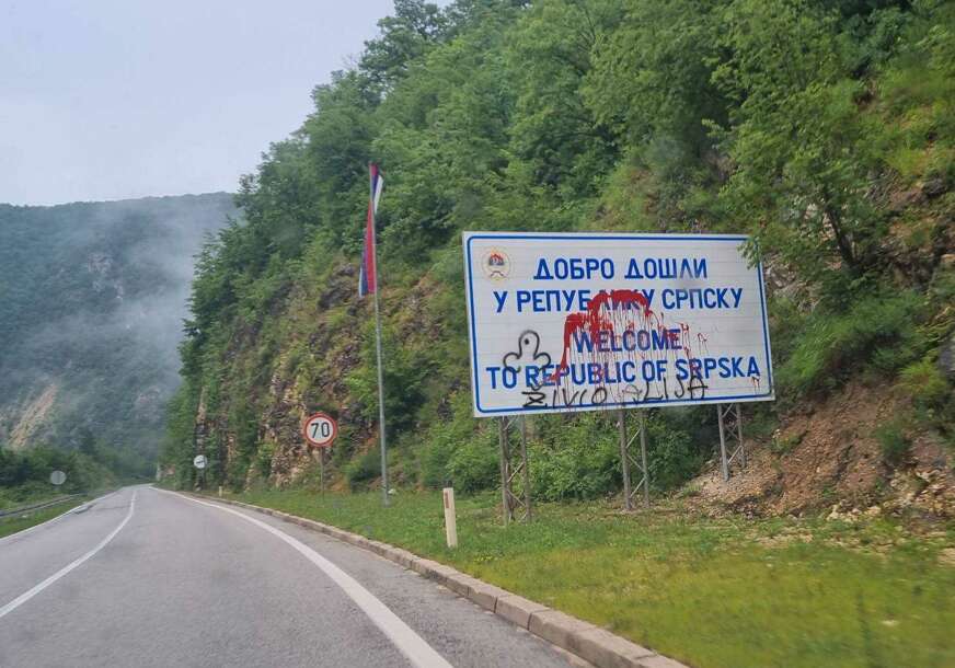 Vandali oskrnavili tablu „Dobro došli u Republiku Srpsku