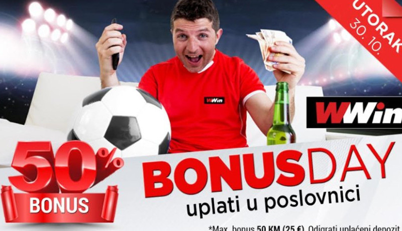 Bonus day u poslovnicama WWin - 50% bonusa na sve uplate u tom danu