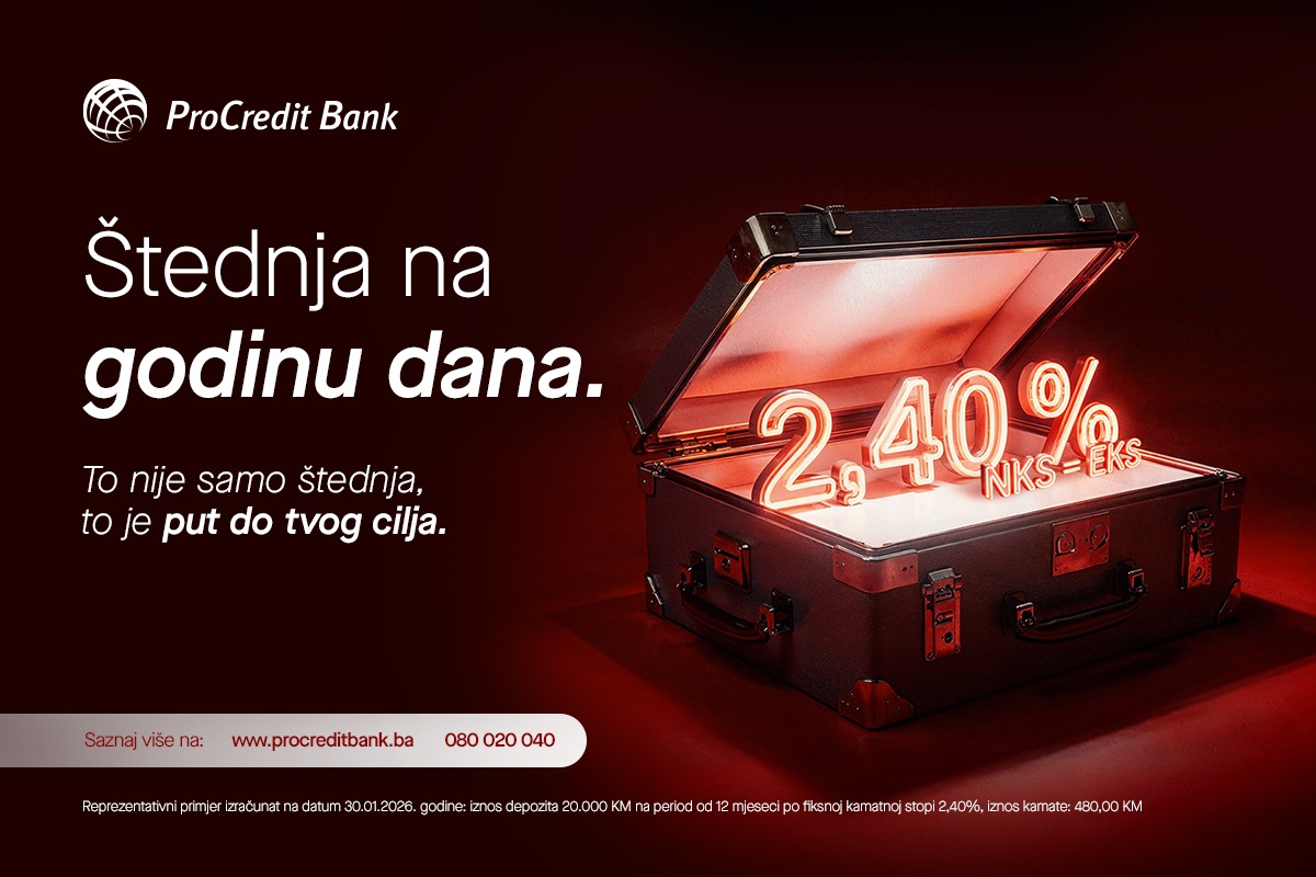 ŠTEDNJA NA GODINU DANA ProCredit Bank ima novu akciju: Kamatna stopa na štednju 2,40% za sve iznose