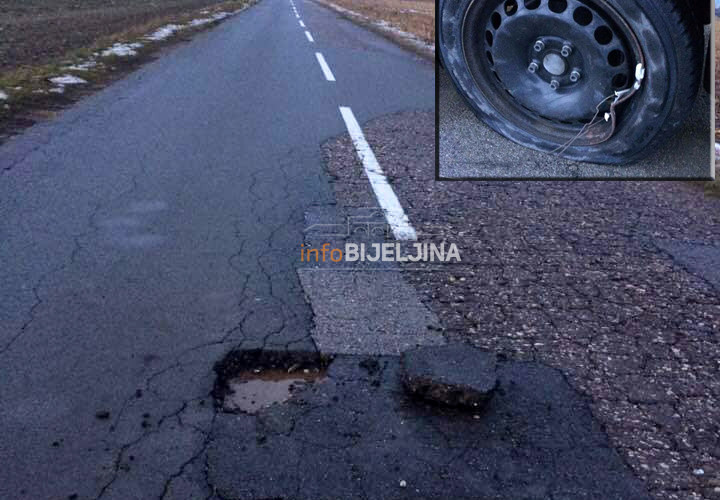 Bijeljina: Naletio na rupu i probušio gumu /FOTO/