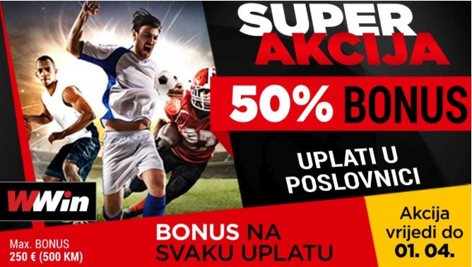 Super akcija - 50% bonusa na sve uplate u poslovnicama