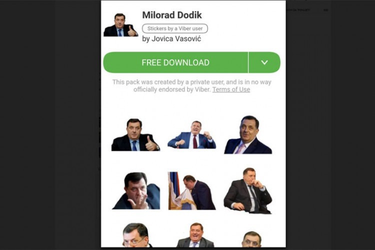 Stikeri sa likom Dodika od sada i na Viberu