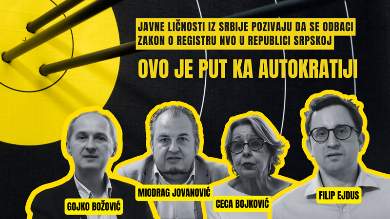 Javne ličnosti iz Srbije pozivaju da se odbaci zakon o registru NVO u RS: Ovo je put ka autokratiji