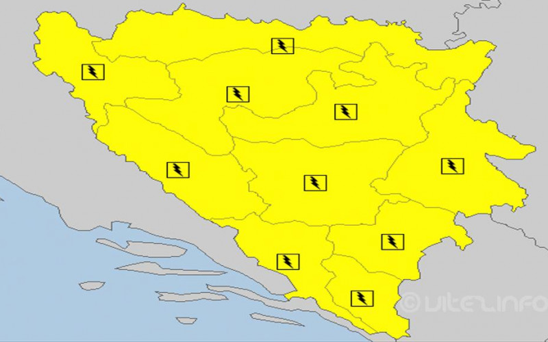 Danas i sutra upaljen žuti meteoalarm zbog vremenskih neprilika u BiH