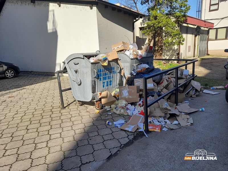 Ruglo u centru Bijeljine: Kontejneri prepuni, smeće razbacano i pored njih (FOTO)