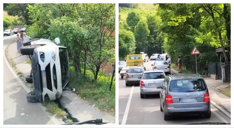 Automobil upao u šaht i prevrnuo se