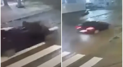 Stravičan snimak nesreće! Pokosio pješaka, odletio u vazduh