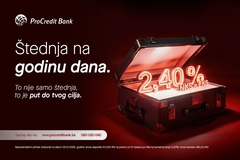 ŠTEDNJA NA GODINU DANA ProCredit Bank ima novu akciju: Kamatna stopa na štednju 2,40% za sve iznose