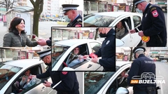 Osmomartovsko iznenađenje u Bijeljini: Policajci karanfilima obradovali dame (VIDEO)