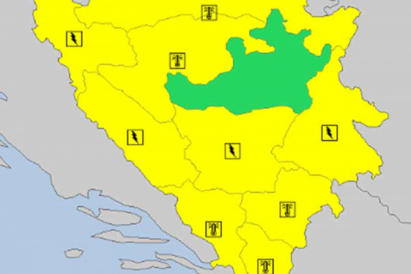 Upaljen žuti meteoalarm u BiH, visoke temperature i mogući pljuskovi