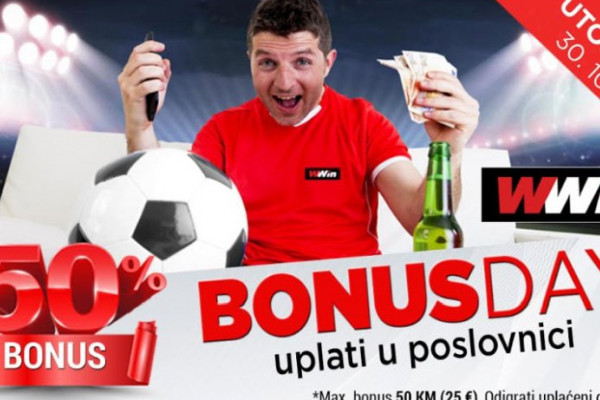 Bonus day u poslovnicama WWin - 50% bonusa na sve uplate u tom danu