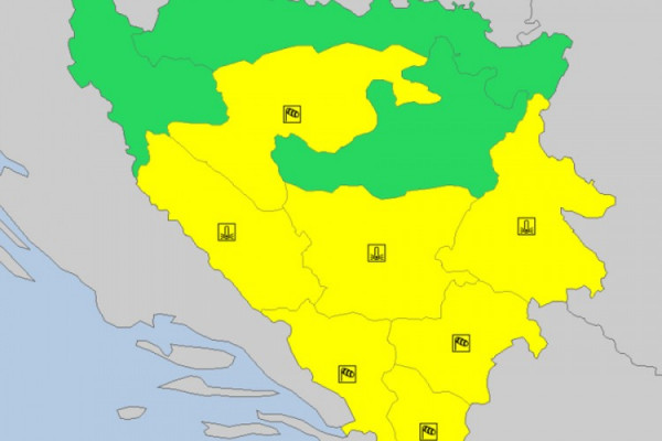 Žuti meteoalarm za veliki dio BiH