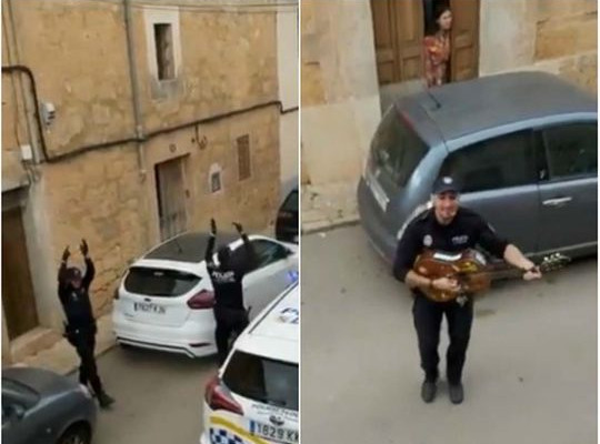 Španski policajci igrom i pjesmom zabavljali djecu u izolaciji