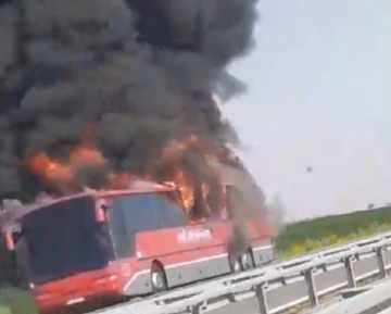 Vatrogasci u borbi sa plamenom: Zapalio se autobus na auto-putu između Novog Sada i Subotice 