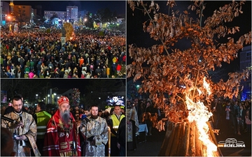 Nalaganje badnjaka u Bijeljini, vladika Fotije poručio: Poklonimo se Hristu i prihvatimo učenje njegovo (FOTO)